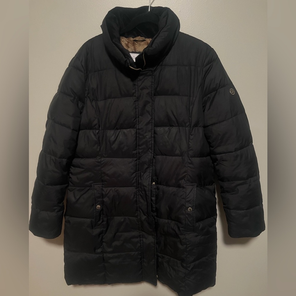 Calvin Klein Black Coat with Faux Fur Lining